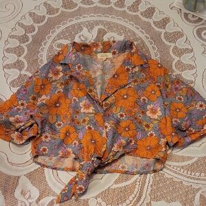 Love Tree Orange and Purple Floral Blouse